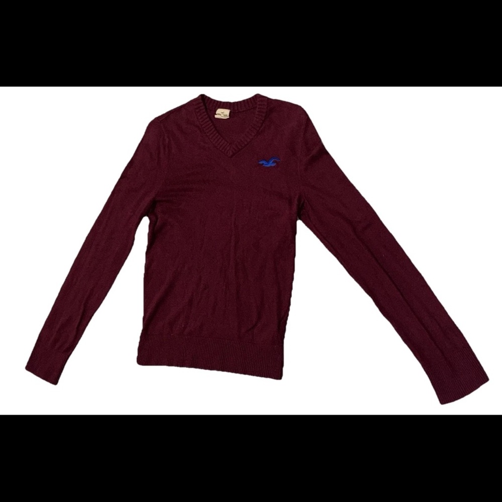Hollister Y2K  V Neck Mens Burgundy  L/S Sweater SZ.M Lightweight Preppy